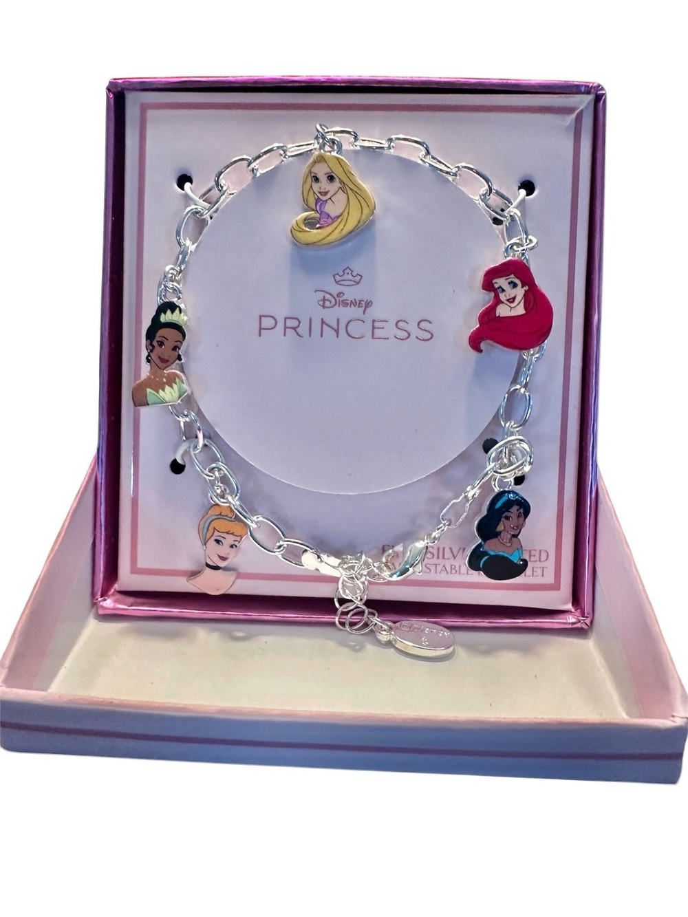 Disney Princess Charm Bracelet  Ariel Rapunzel Jasmine Tiana Cinderella NIB